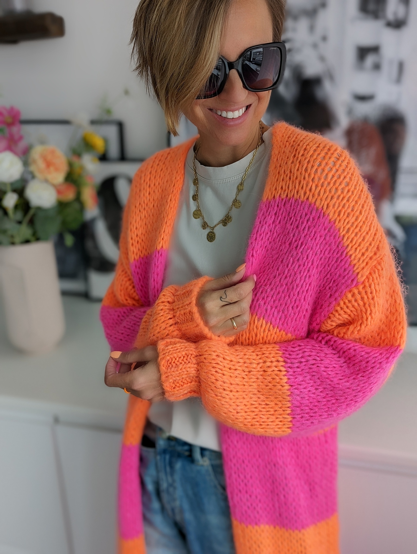 XL Cardigan FLUFFY – orange-pink