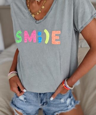 T-Shirt geflockt SMILE RAINBOW – versch. Farben