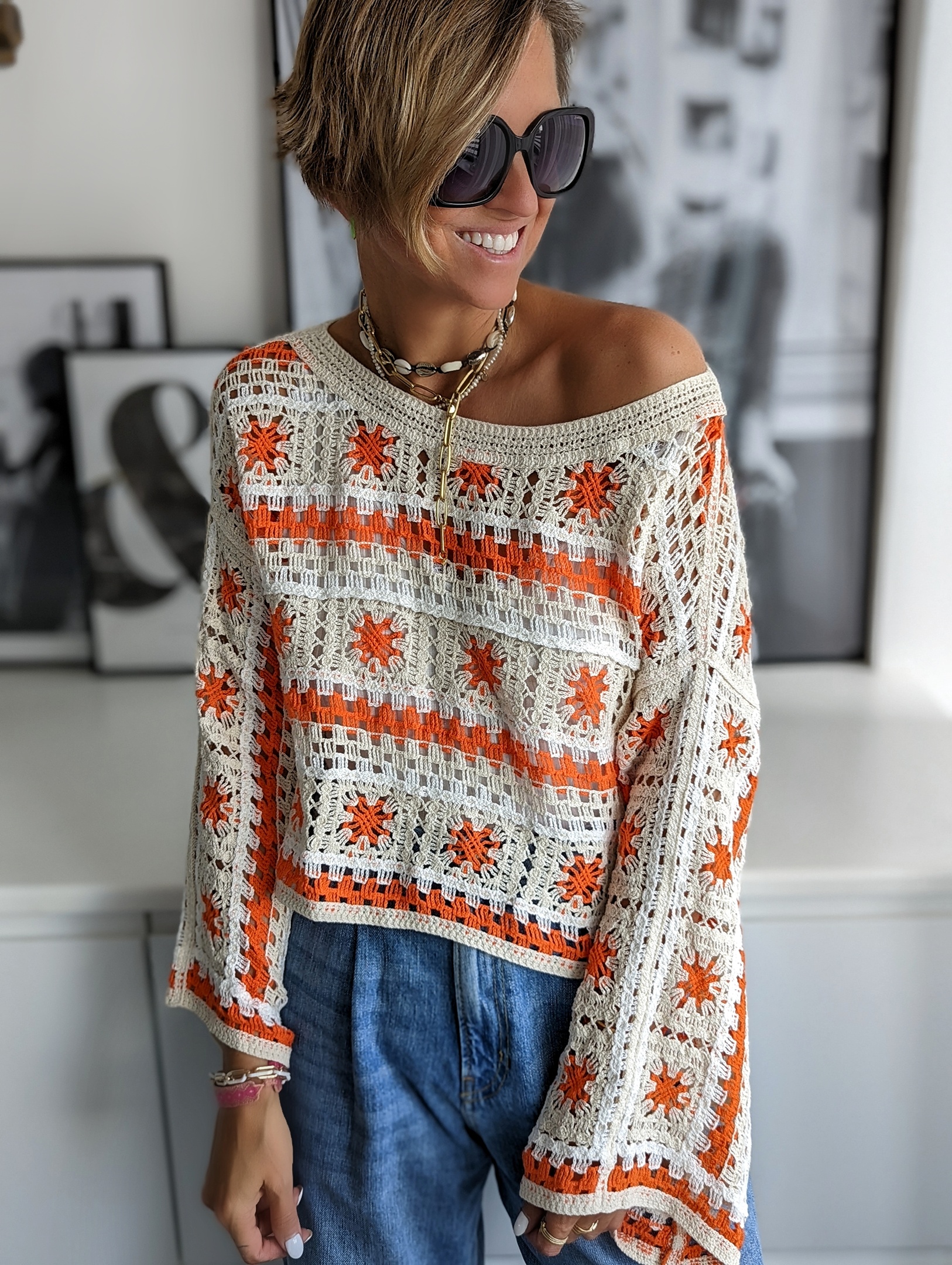 Häkeltop PEACE AND LOVE – orange