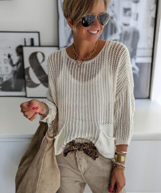 Lochstrickpullover KNIT POCKET  – versch. Farben