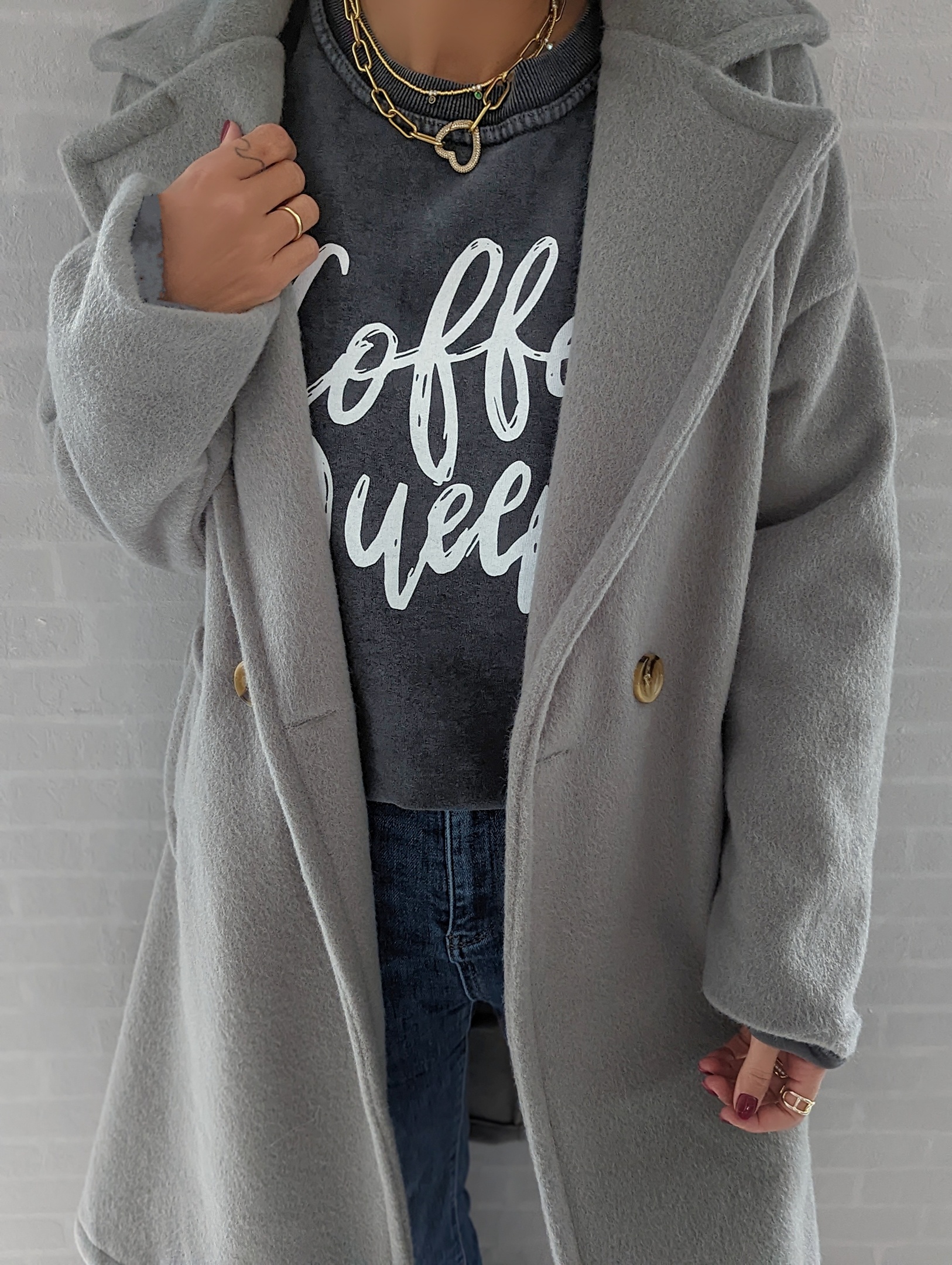 Sweater COFFEE QUEEN anthrazit acidwash