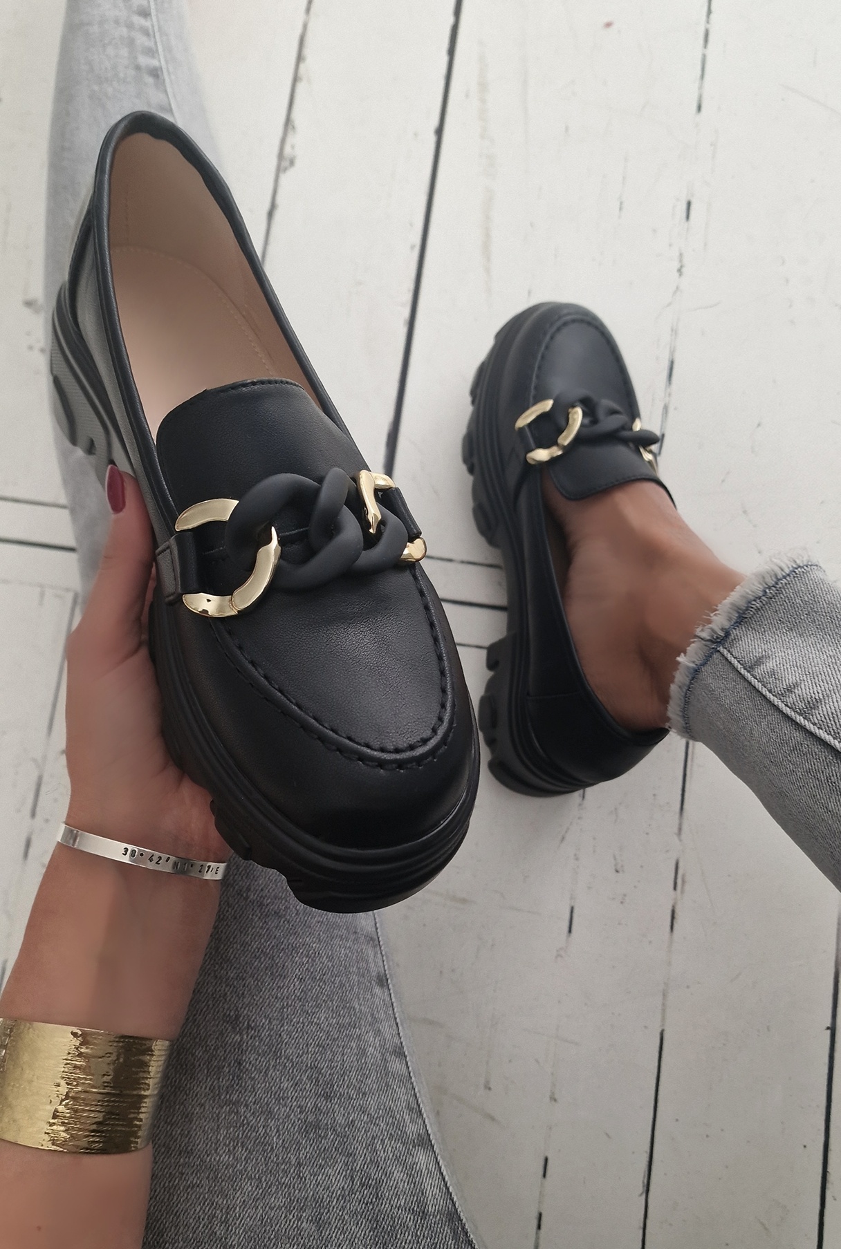 Platform LOAFER CHAIN- schwarz SALE