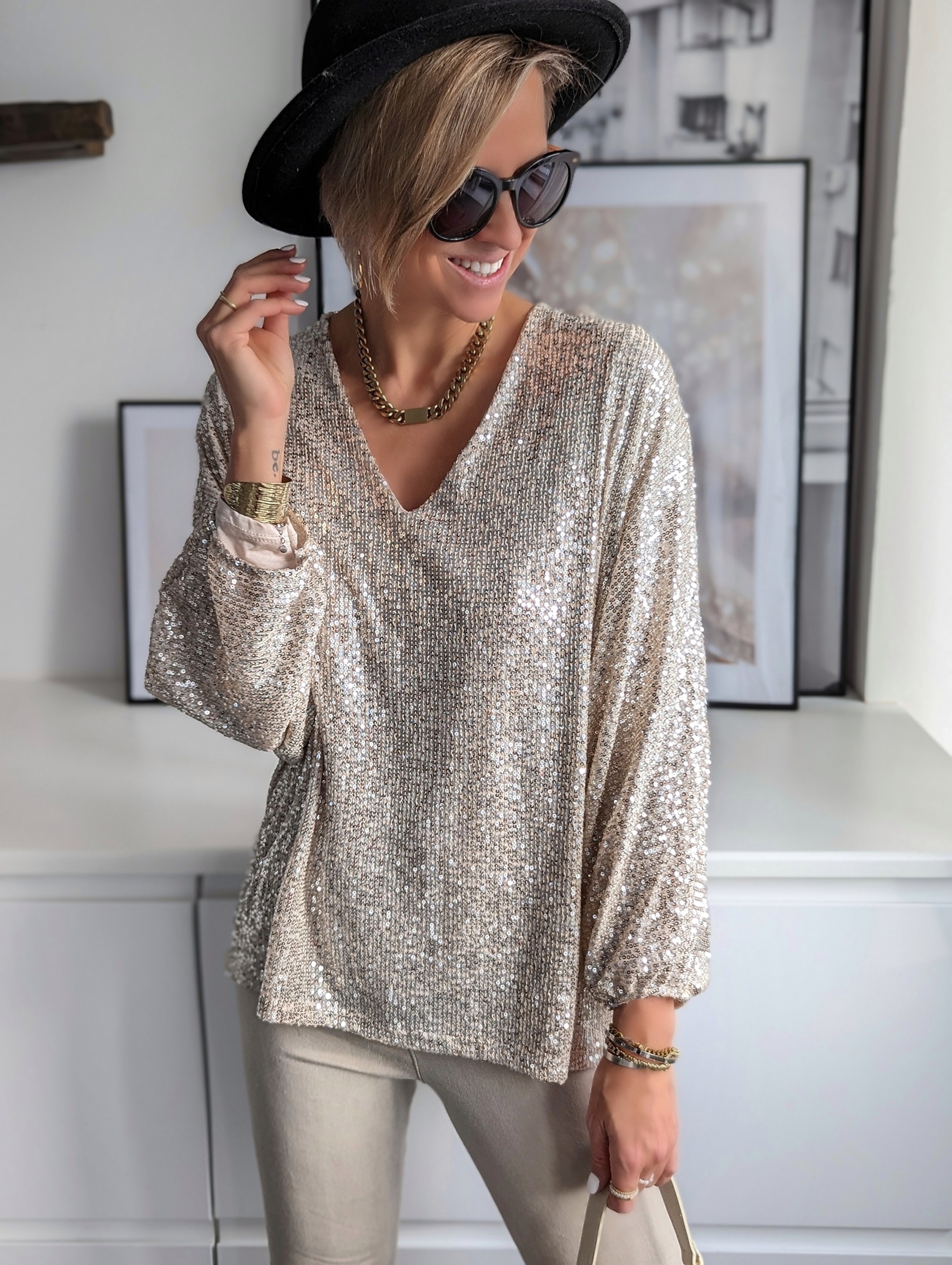 Oversize Pailletten Oberteil – NEW YEARS EVE