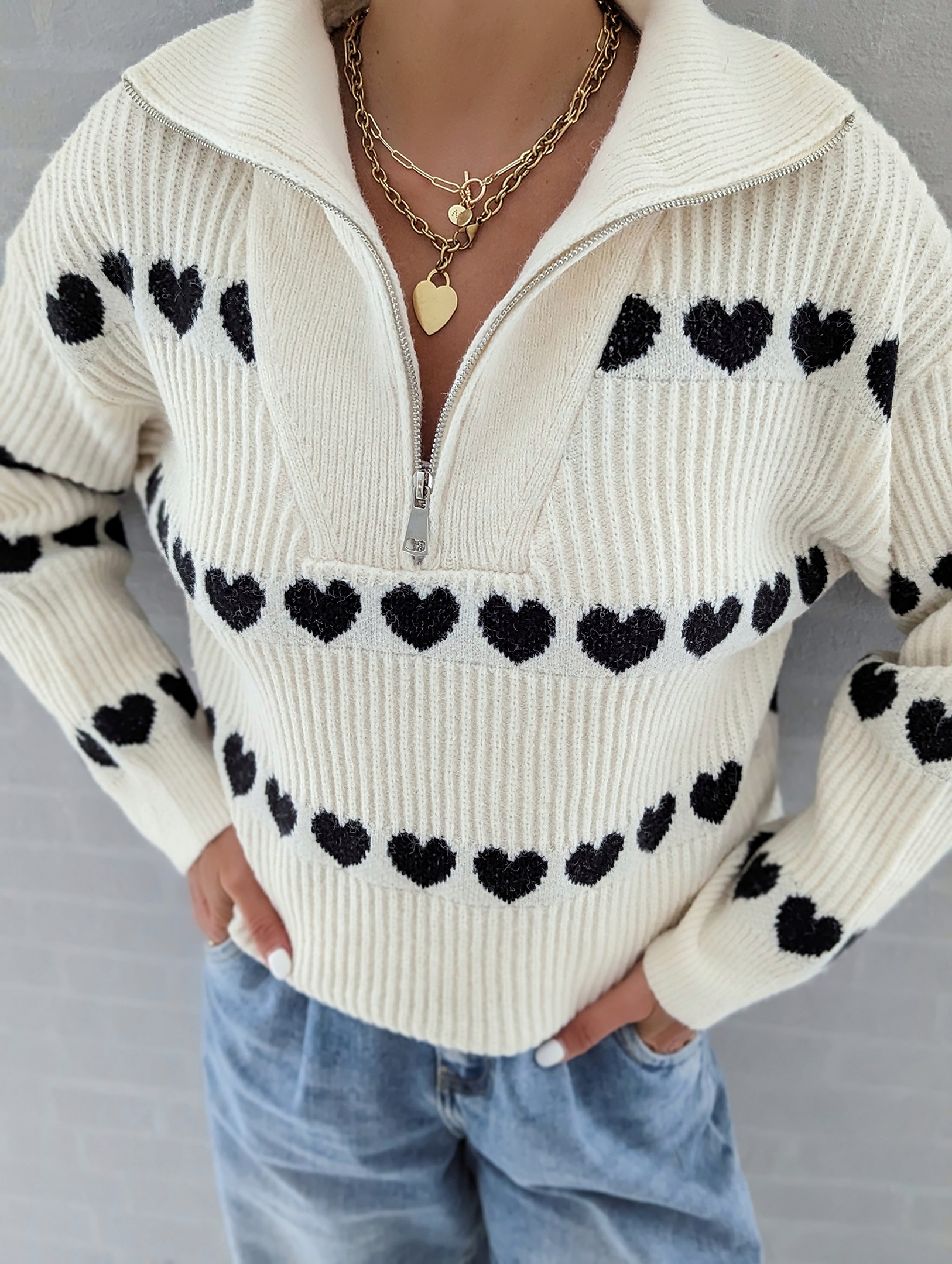 Strickpullover mit Zip VALENTINE LOVE – versch. Farben