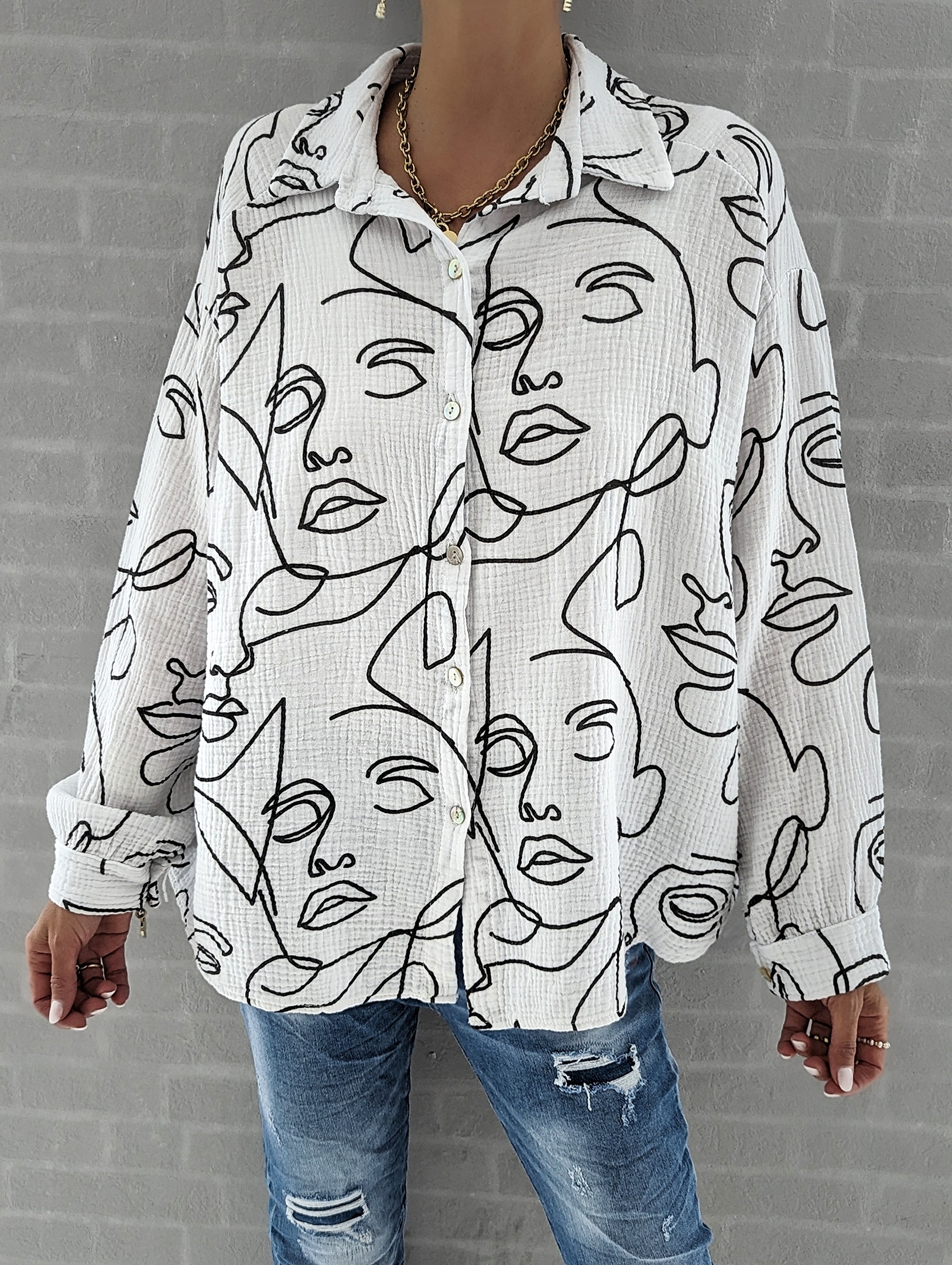kurze Musselinbluse Face Off – versch. Farben