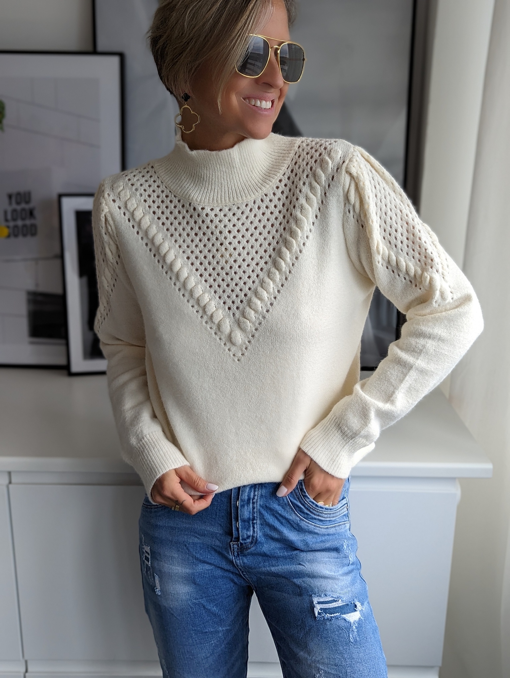 Pullover mit Puffärmeln CHOOSE YOU – creme