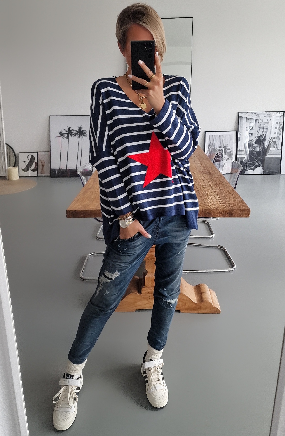Longsleeve Red Star – dunkelblau