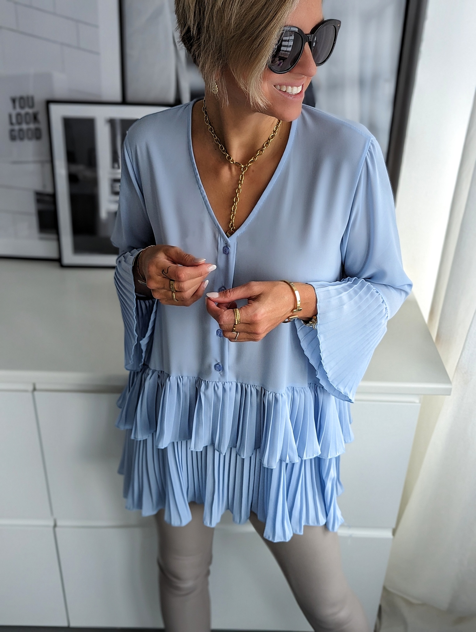 lange Bluse LAYER PLISSEE 2.0- versch. Farben