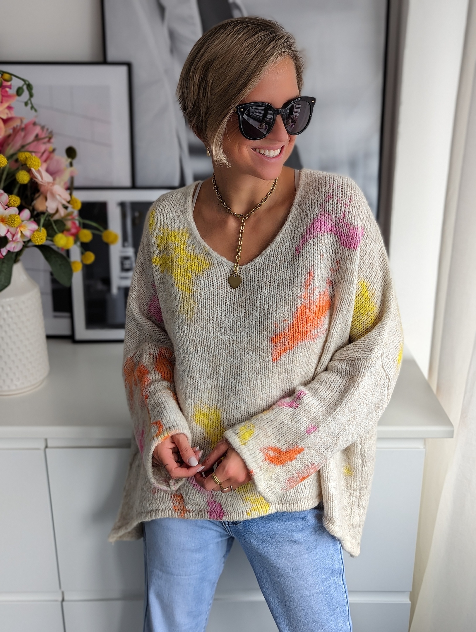Strickpullover PAINTBALL- beige