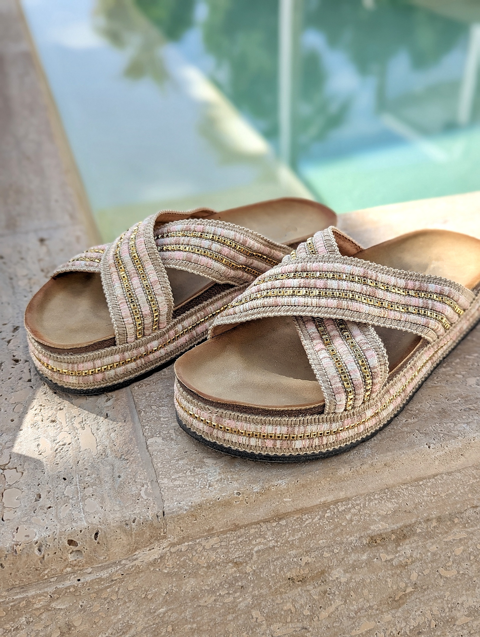 Plateaupantolette PEARLS CROSSING – beige