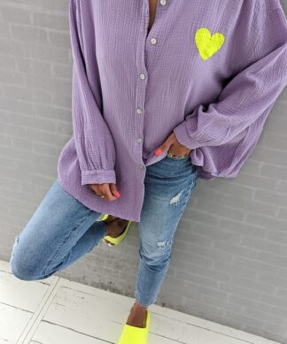 kurze Musselinbluse – Heart in the right Place – versch. Farben
