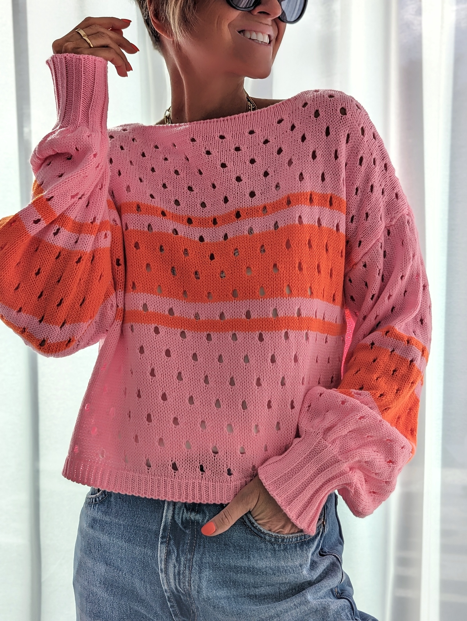 Lochstrickpullover – CHANGES – versch. Farben