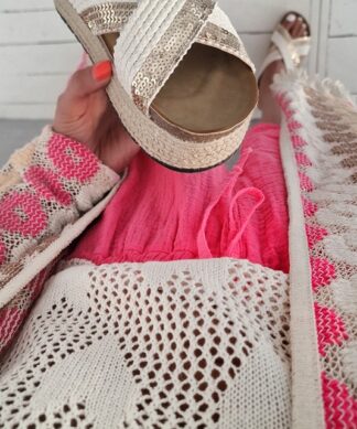 Plateaupantolette – BEACH GLITTER -white