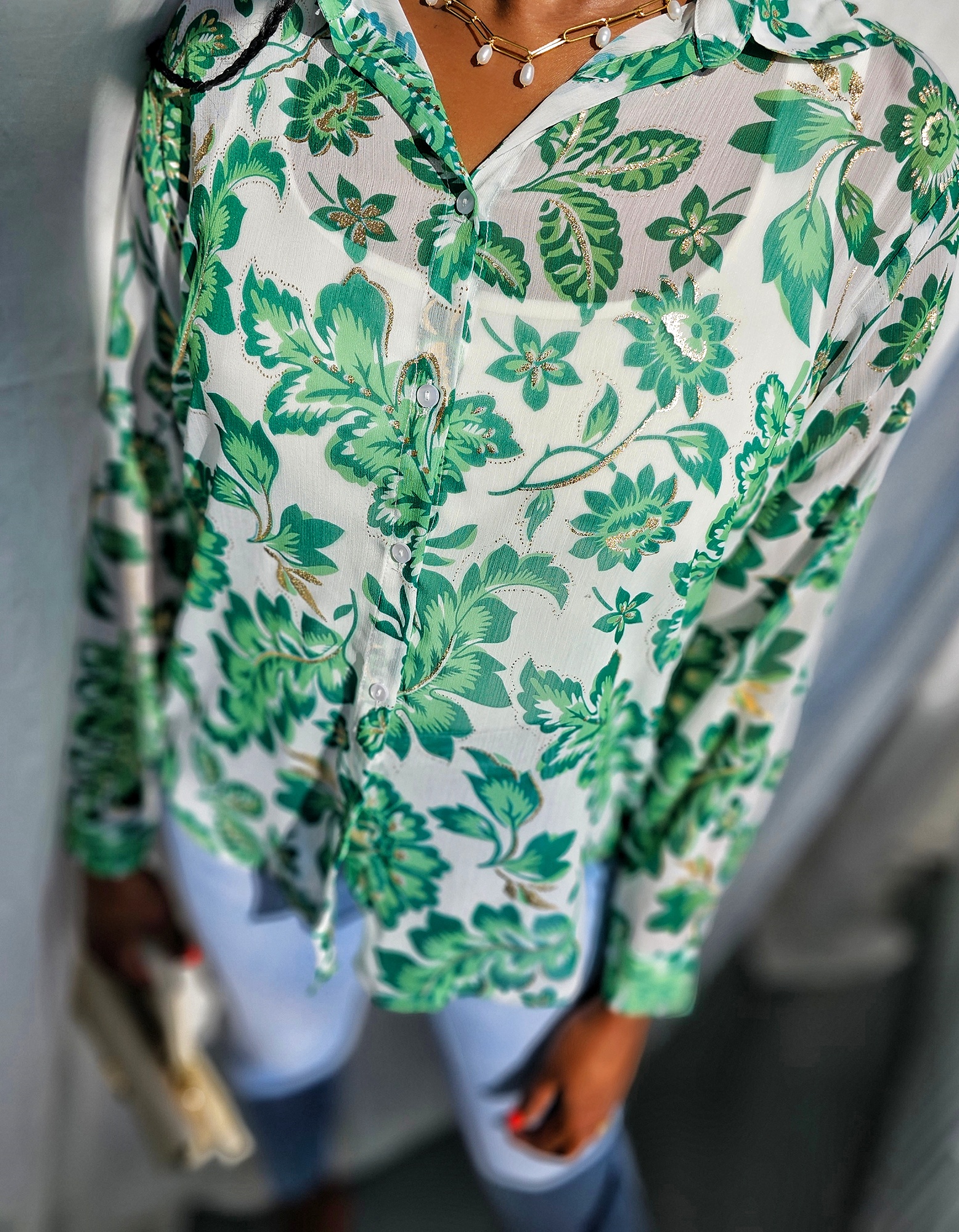 leichte Bluse – FLOWER MAGIC – grün