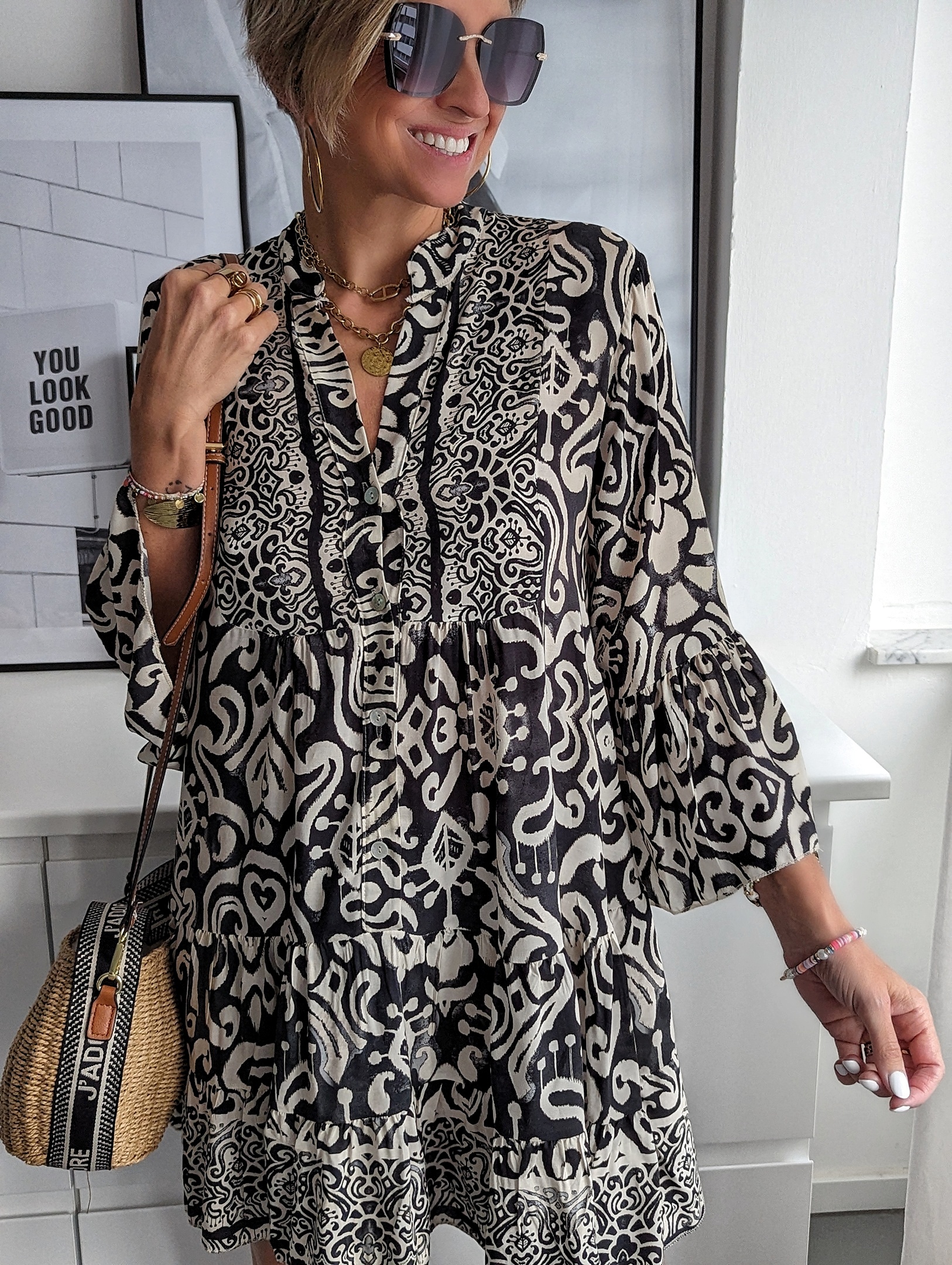 Tunikakleid – VITTORIA – schwarz – beige