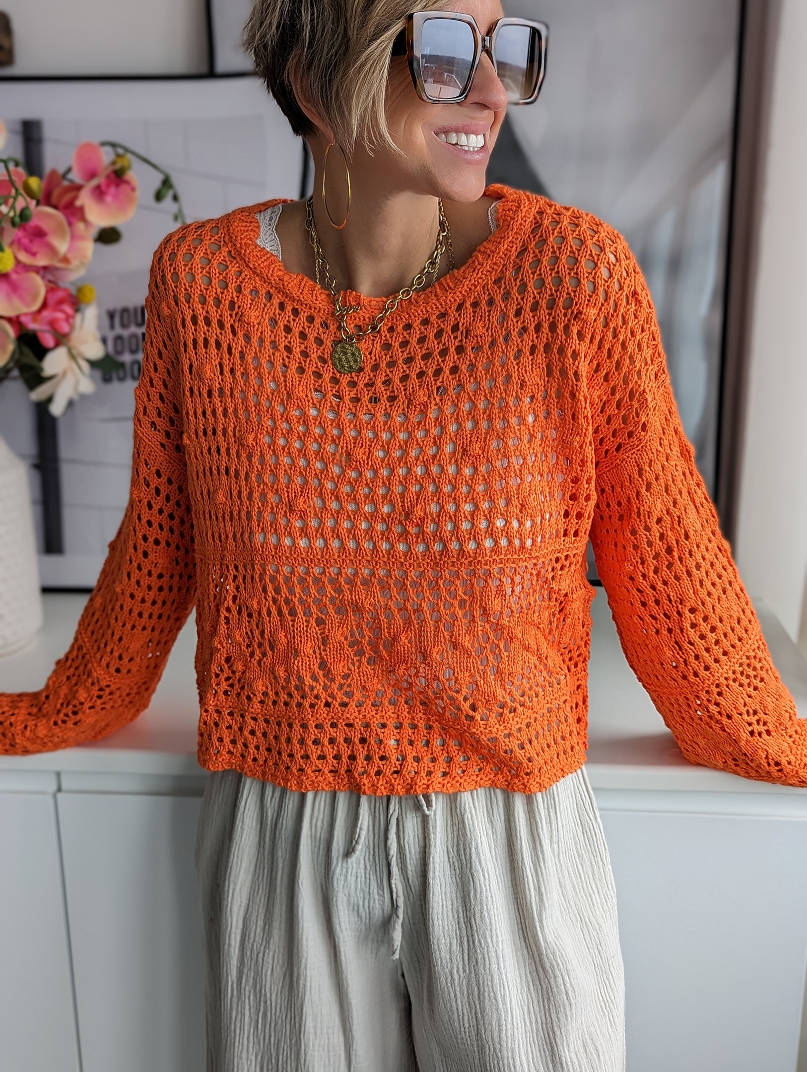 Lochstrickpullover – ORBIT – versch. Farben