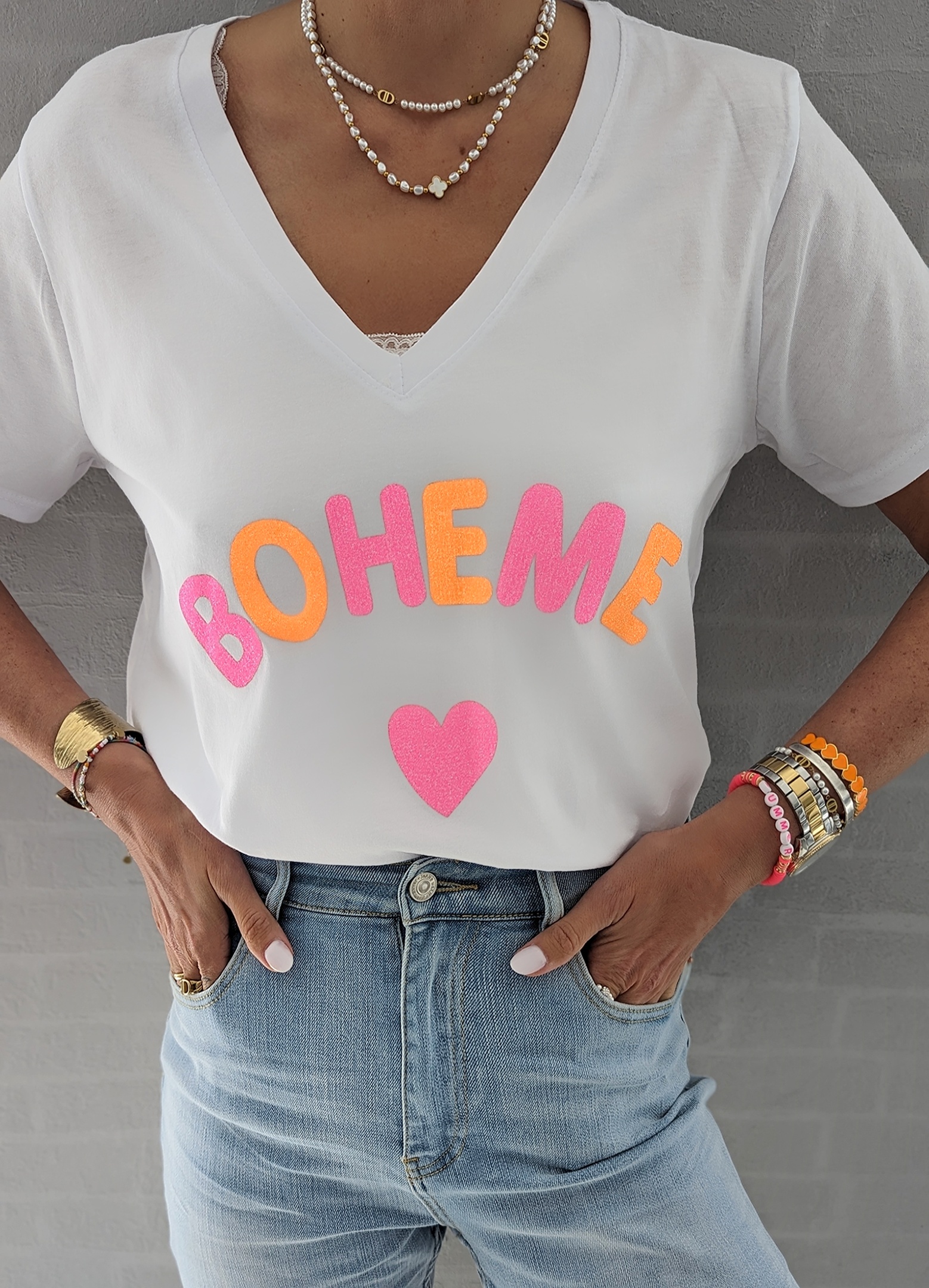 Shirt – BOHEME SPARKLE  – weiss