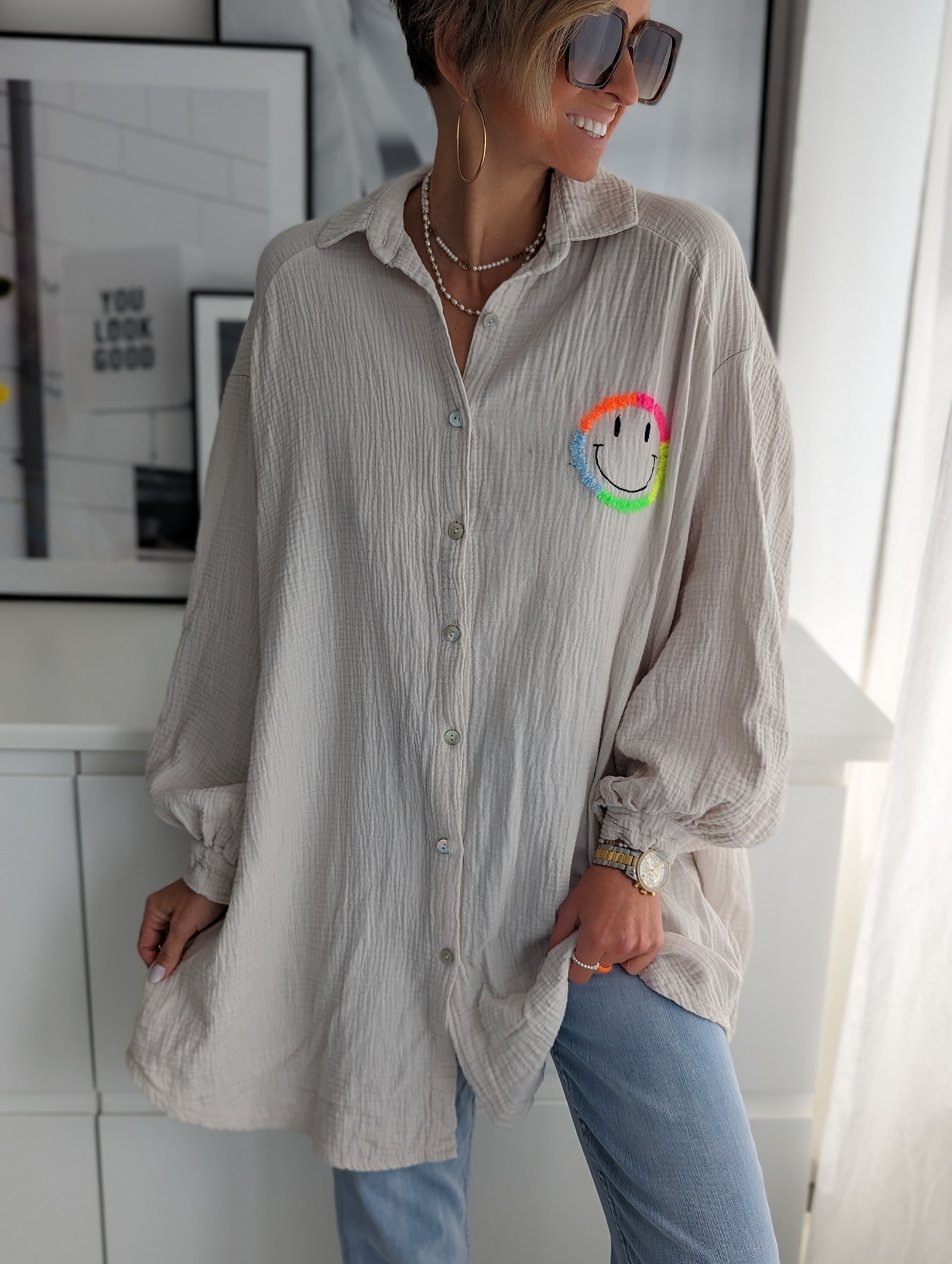 Musselinbluse SMILE – versch. Farben