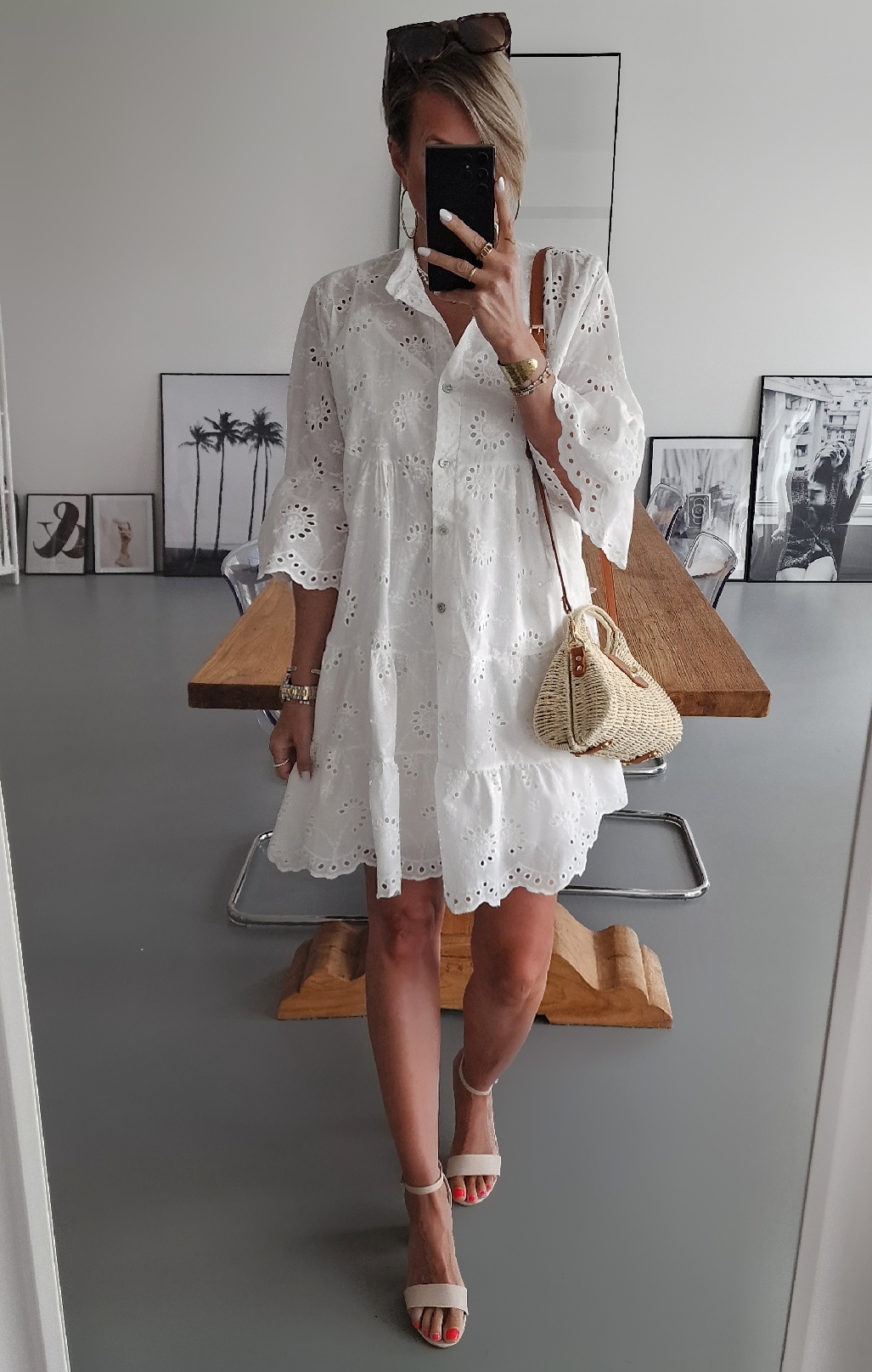 kurzes Lochstickkleid – O SOLE MIO – weiss