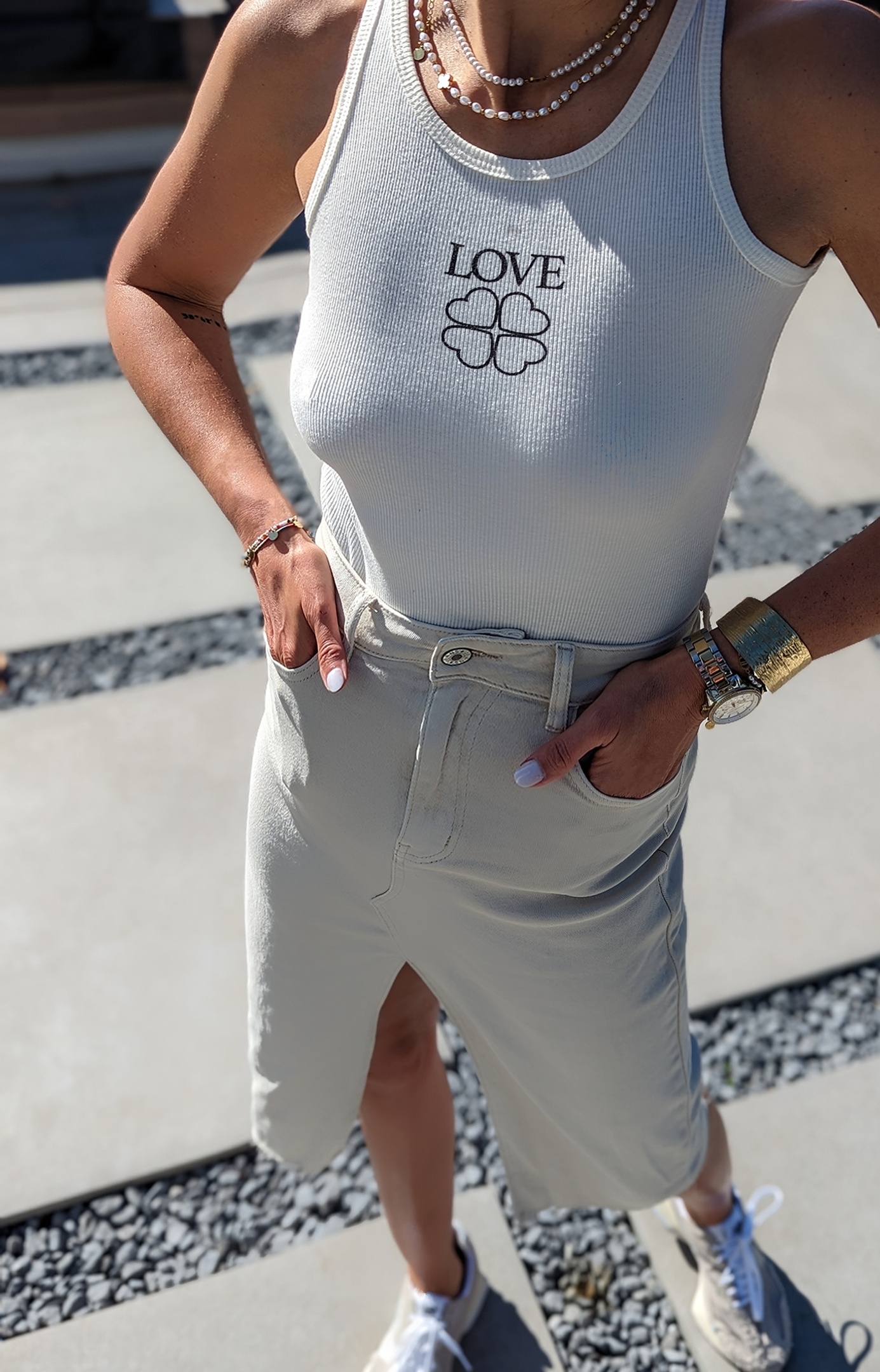 knielanger Jeansrock SAVAGE LOVE – beige