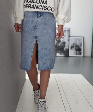 knielanger Jeansrock JUPITER – acid wash blue