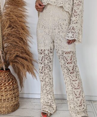 lange Häkelhose WOODSTOCK – beige
