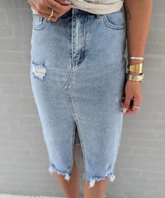 Midi Jeansrock CUT AND GO   – light blue destroyed