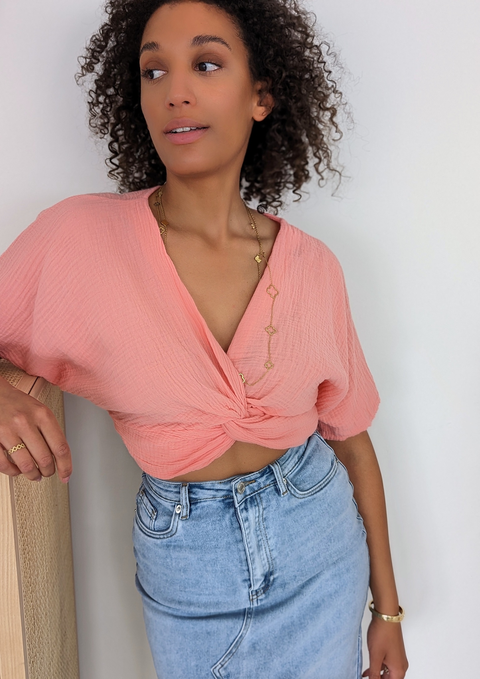 Musselin Crop Bluse – KNOT AROUND – versch. Farben