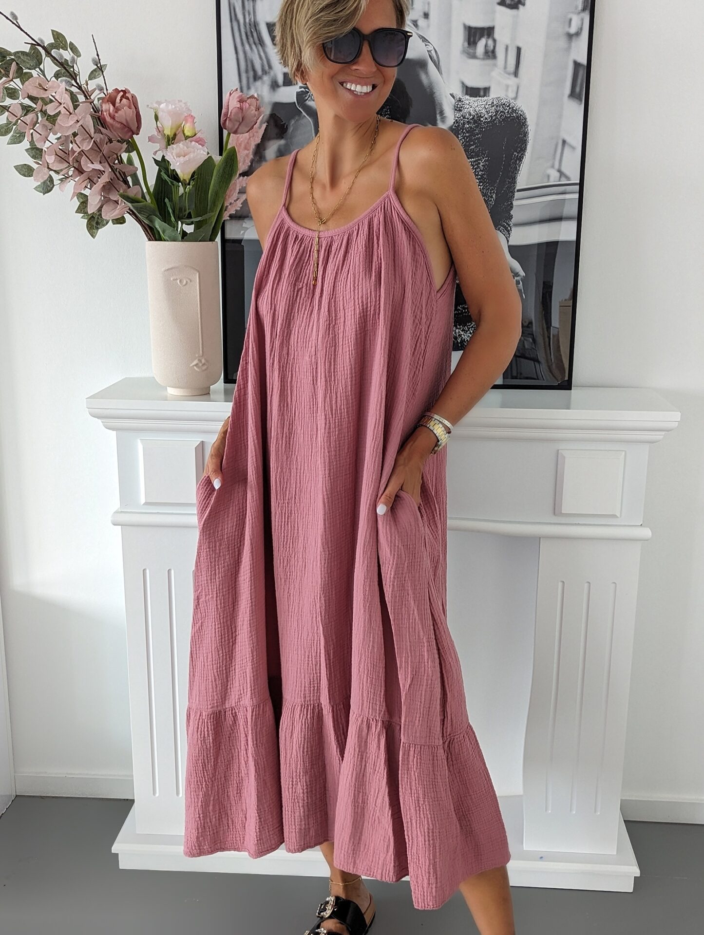 Musselin Spaghettiträgerkleid ON COMMAND  – versch. Farben SALE