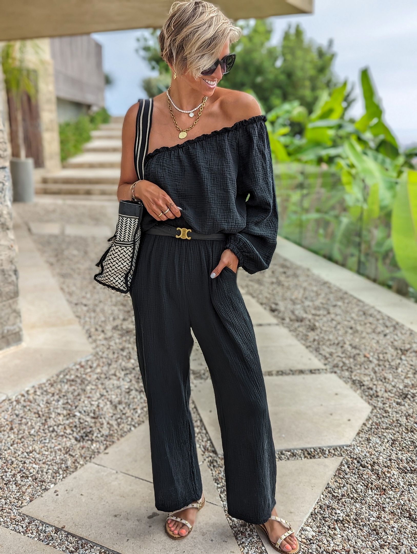 asymetrischer Musselin Jumpsuit ONE SHOULDER- versch. Farben