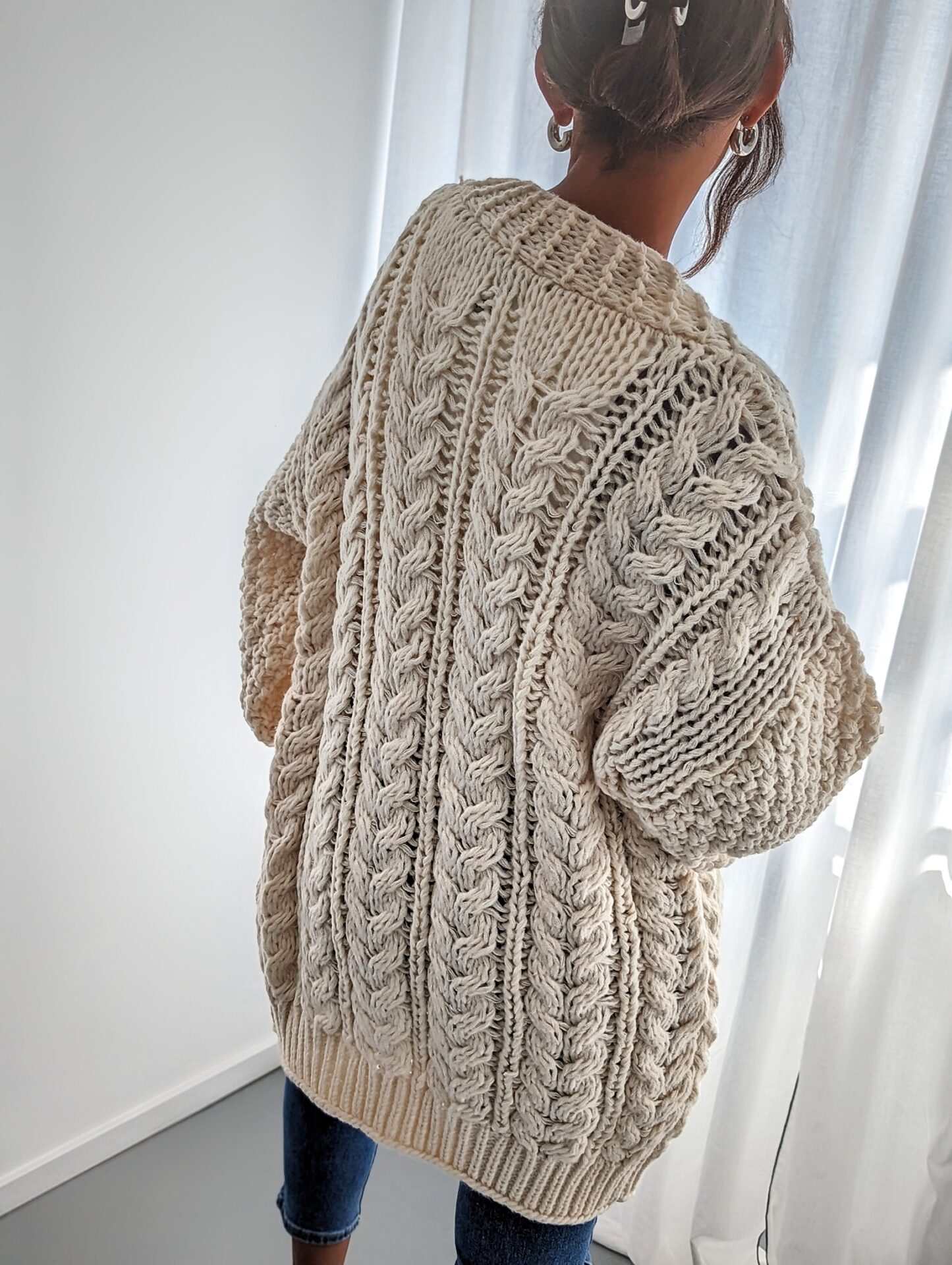 MIDI Grobstrickcardigan TIBET – creme