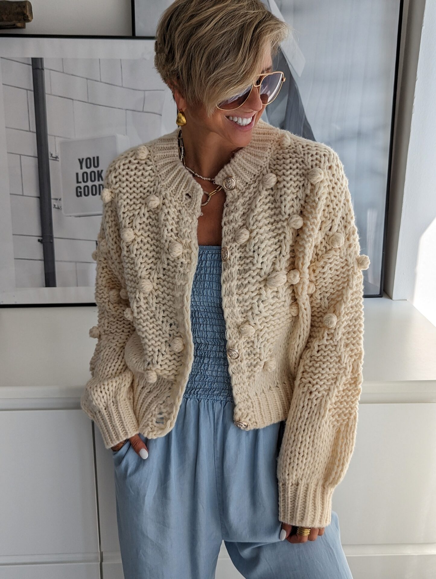 kurzer Grobstrickcardigan MONT BLANC – creme