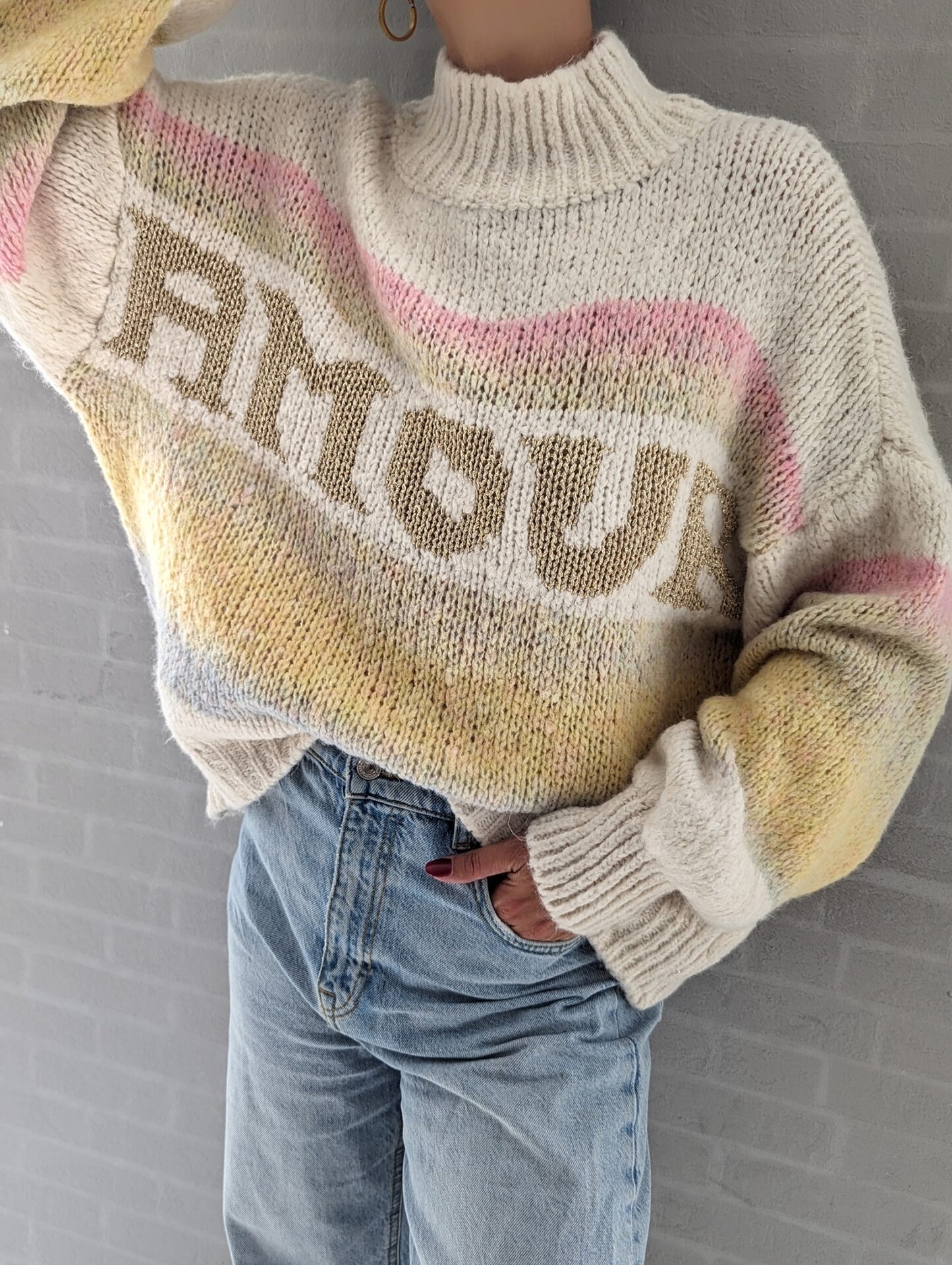 Strickpullover mit Stehkragen AMOUR RAINBOW
