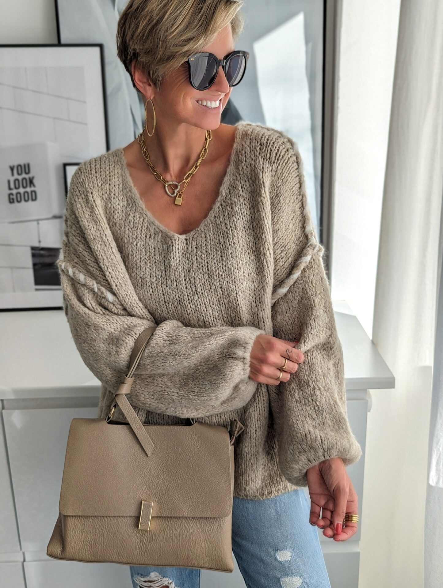 V- NECK Pullover FANCY SEAM – versch. Farben