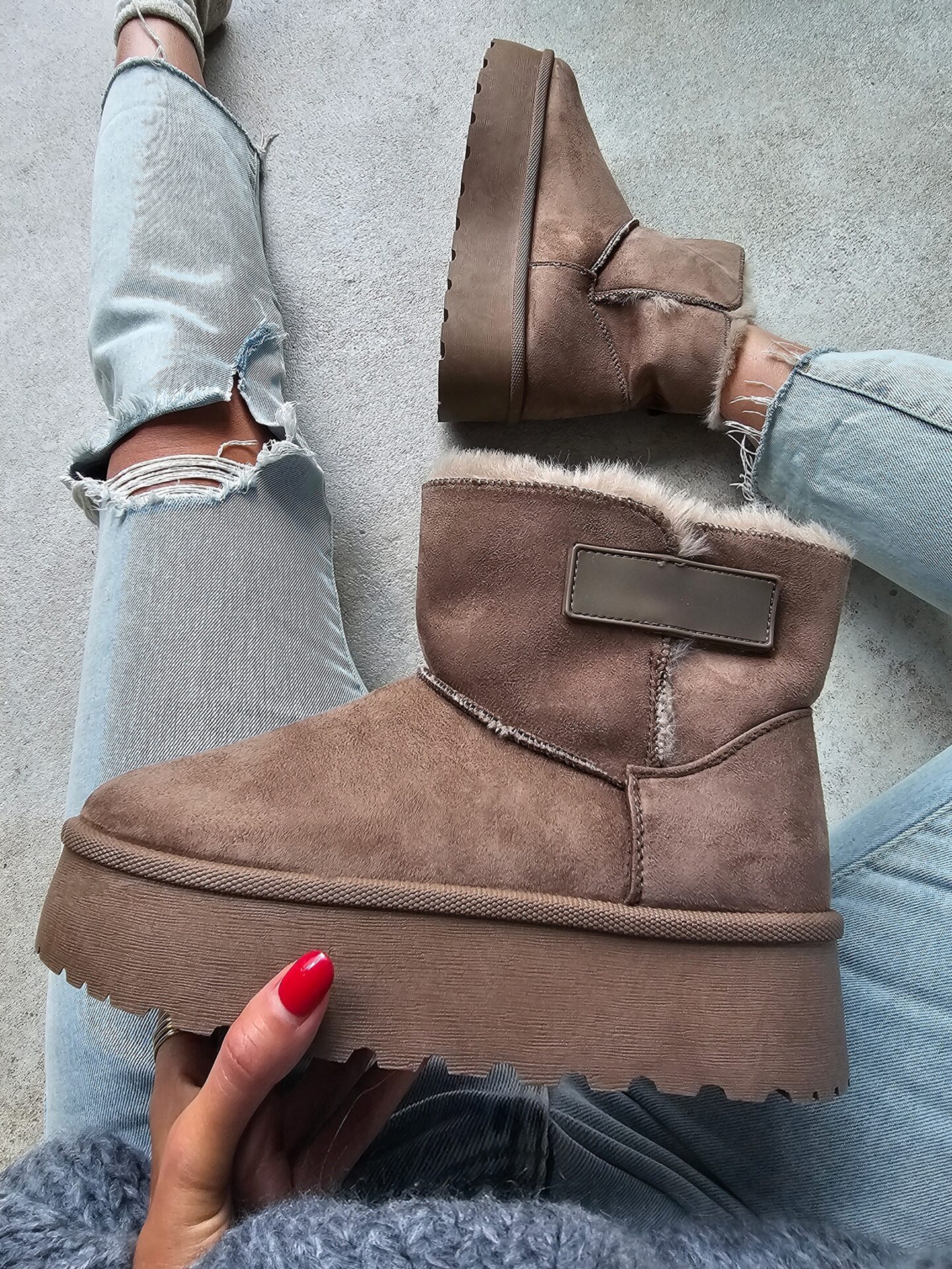 Plateau Boots VELCRO – taupe