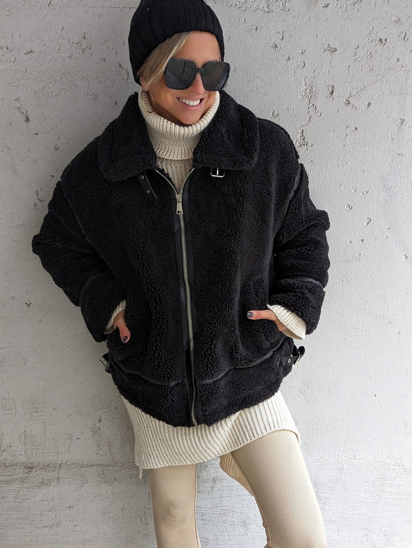 kuschelige TEDDYJACKE COZY CREW  – schwarz