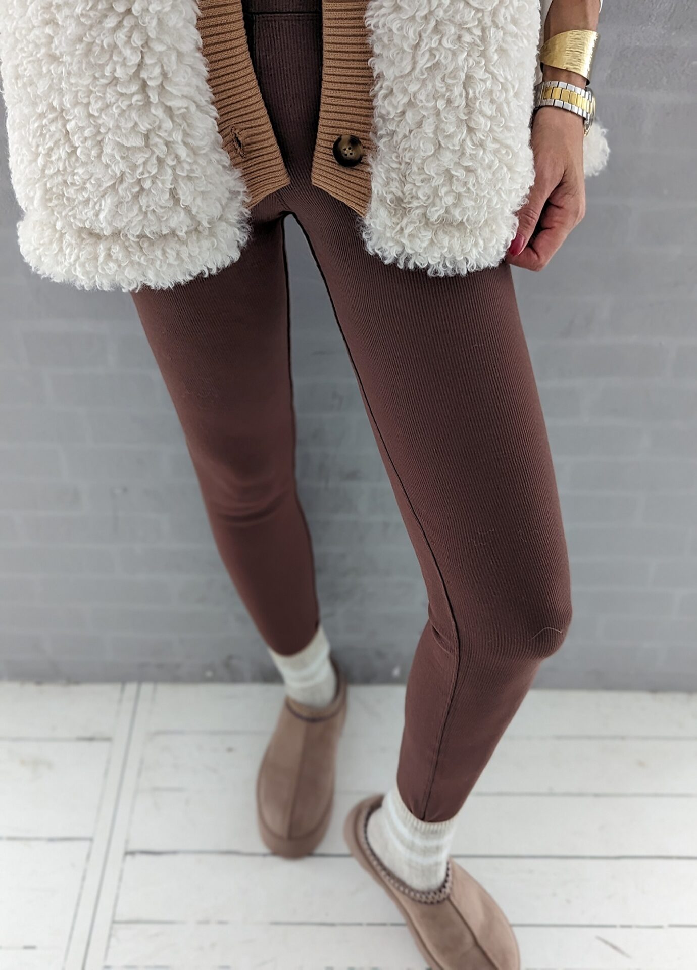 warme Leggings COMFY RIBBED braun SALE