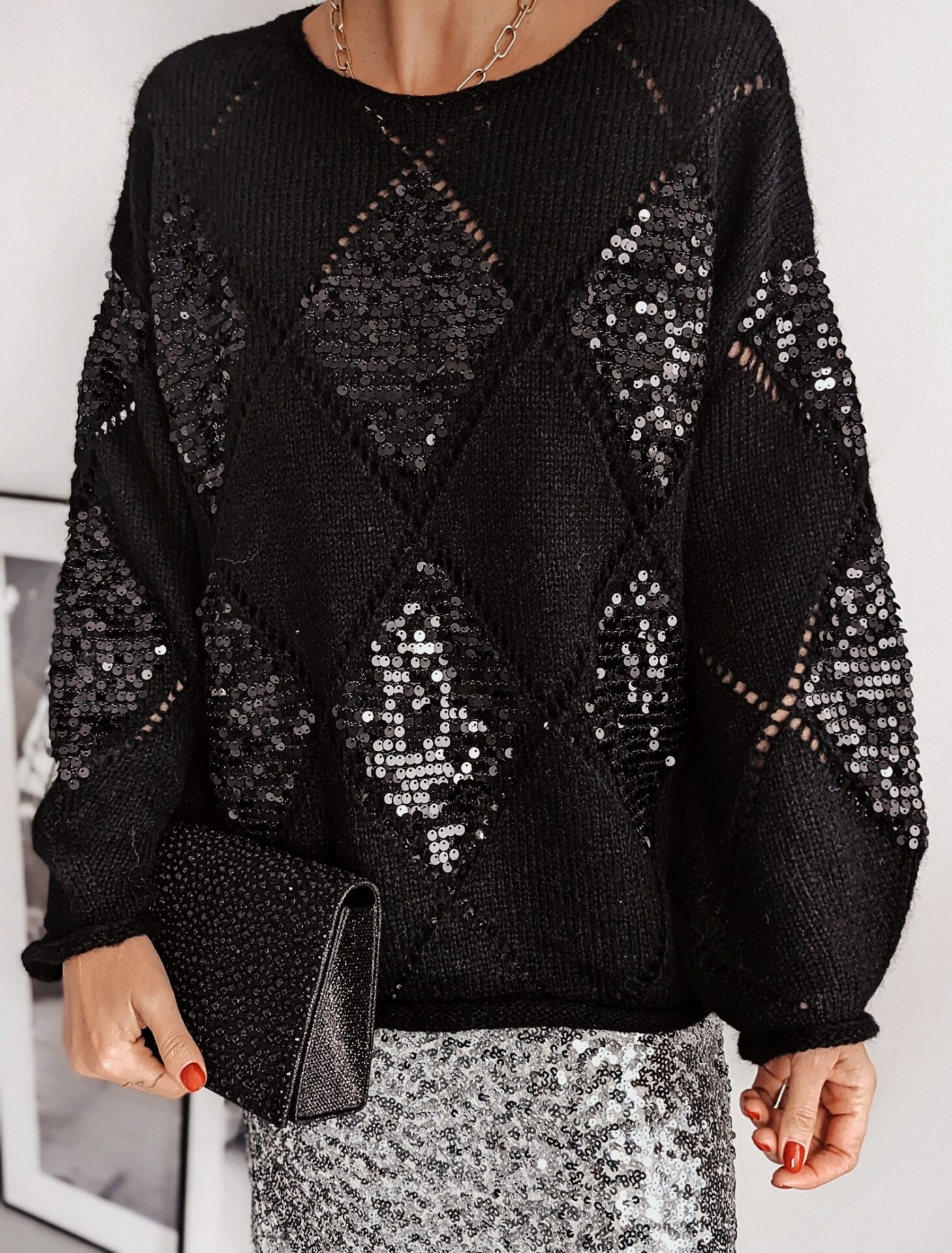Strickpullover SEQUIN PATTERN- versch. Farben