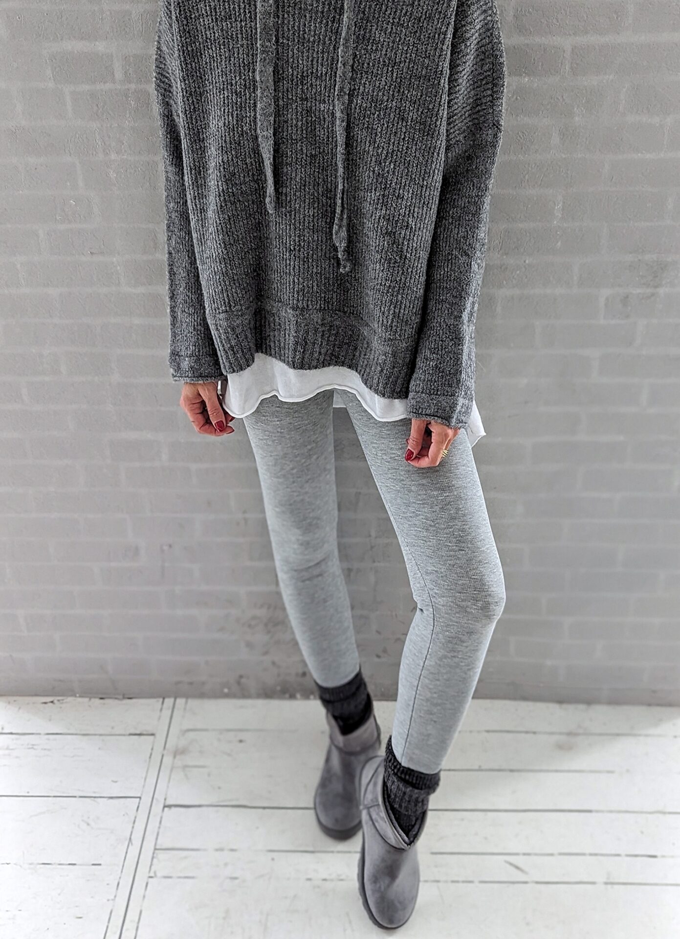 warme Leggings COMFY RIBBED hellgrau SALE